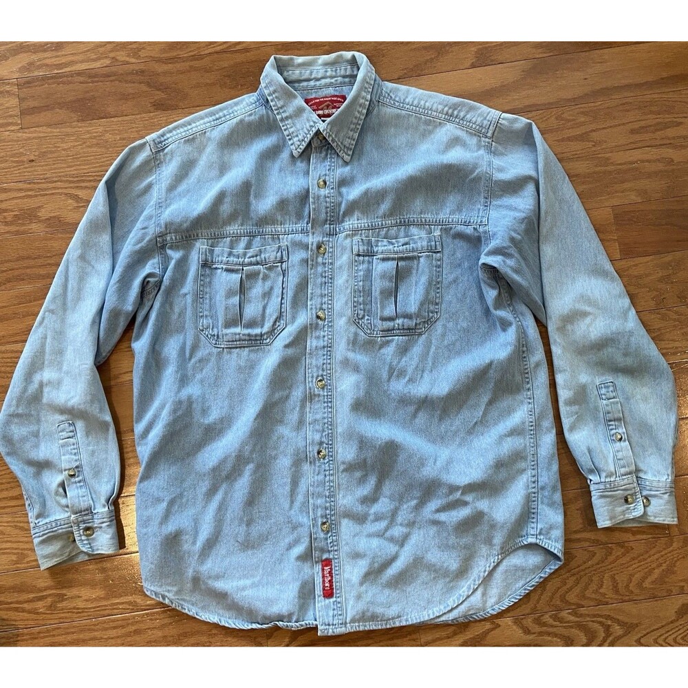 Vintage 90s Marlboro Country Store Denim Shirt Mens Large Hong Kong
